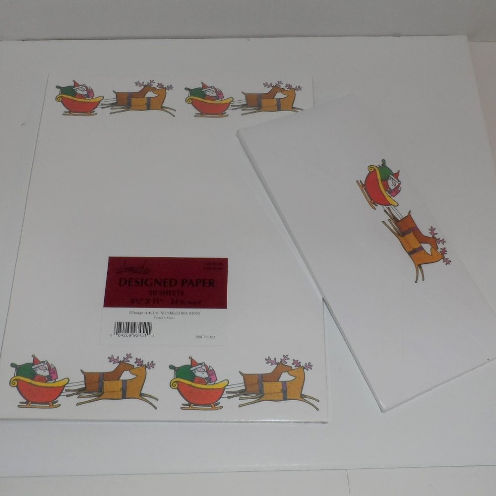 🍁🍁🍁🍁NWT-Vtge/Dis Santa w/Sleigh Paper+Envelope